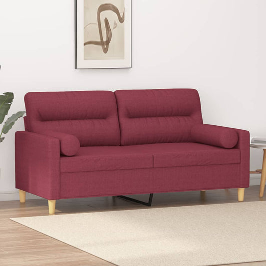 2-Sitzer-Sofa mit Zierkissen Weinrot 140 cm Stoff