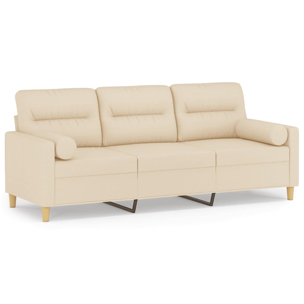 3-Sitzer-Sofa mit Zierkissen Creme 180 cm Stoff