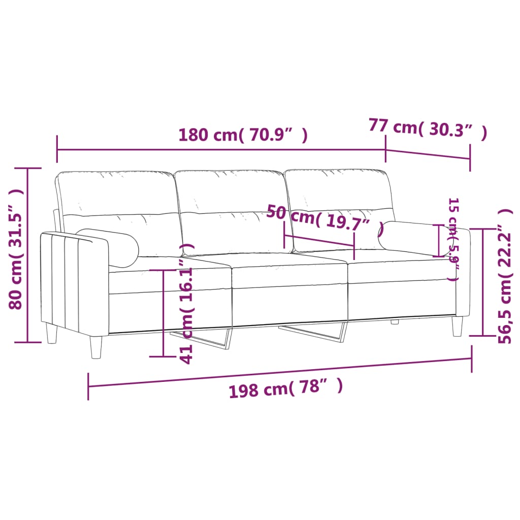 3-Sitzer-Sofa mit Zierkissen Creme 180 cm Stoff