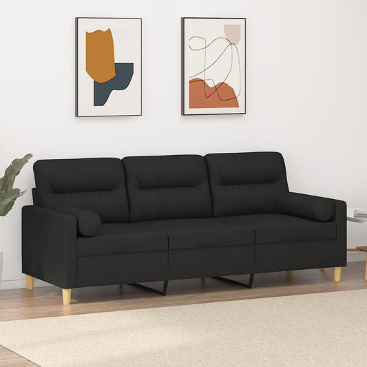 3-Sitzer-Sofa mit Zierkissen Schwarz 180 cm Stoff