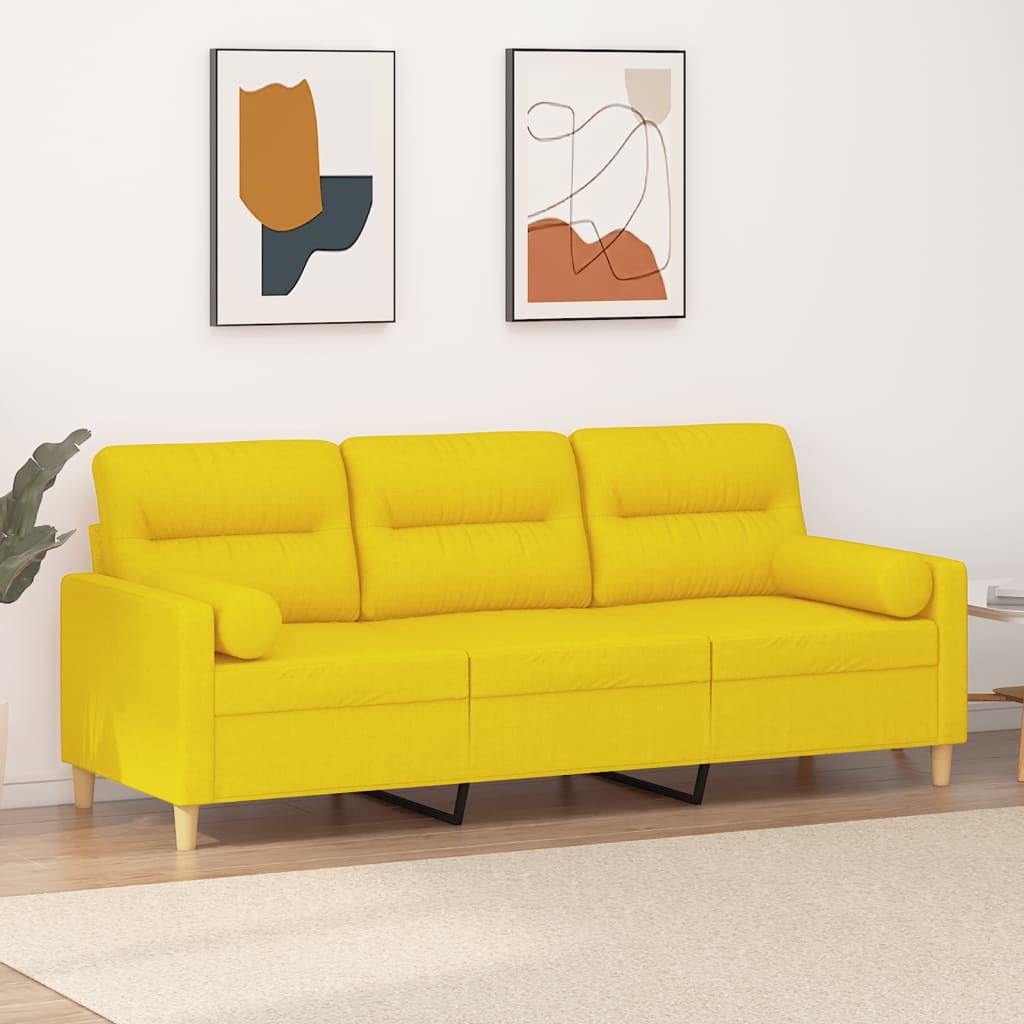 3-Sitzer-Sofa mit Zierkissen Hellgelb 180 cm Stoff