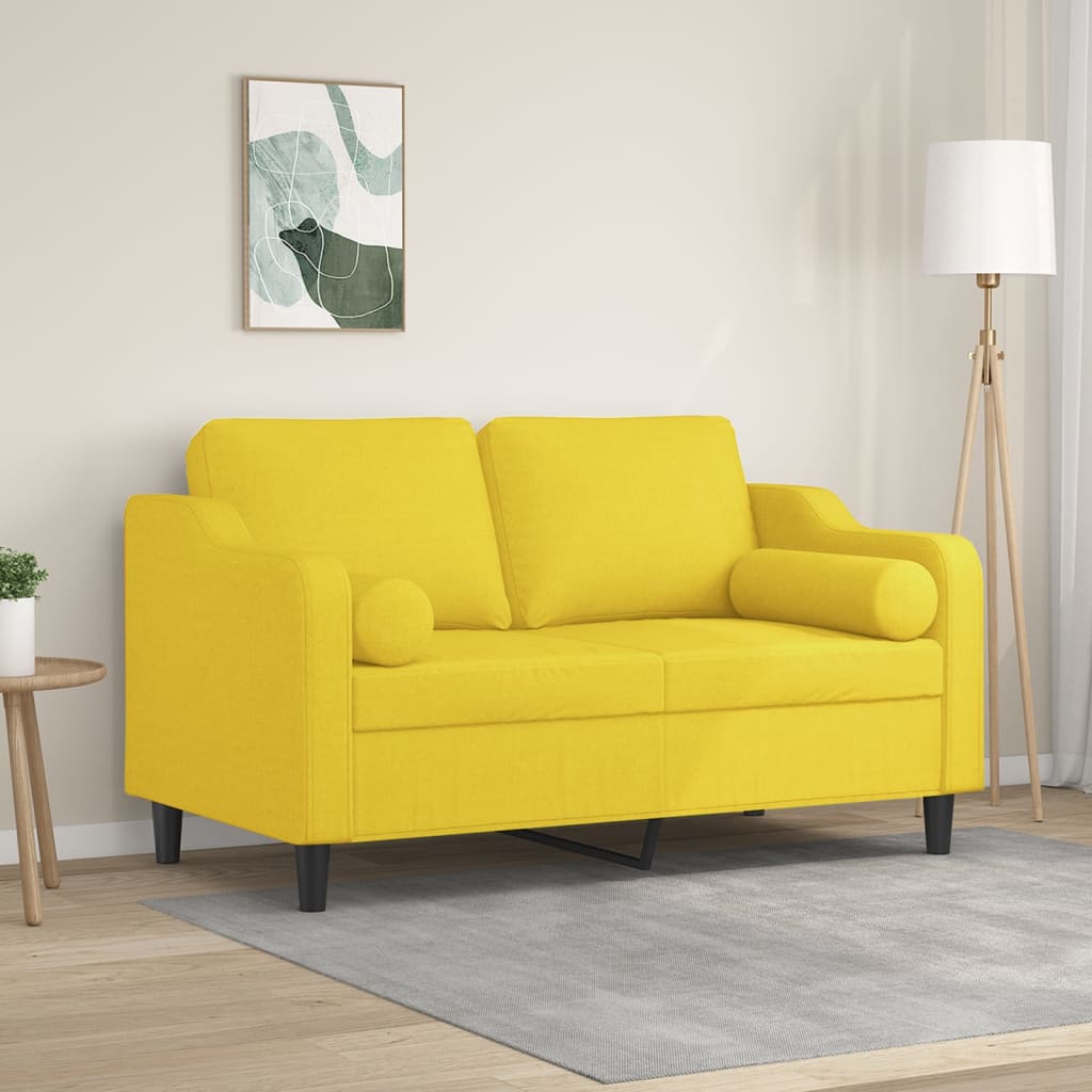 2-Sitzer-Sofa mit Zierkissen Hellgelb 120 cm Stoff