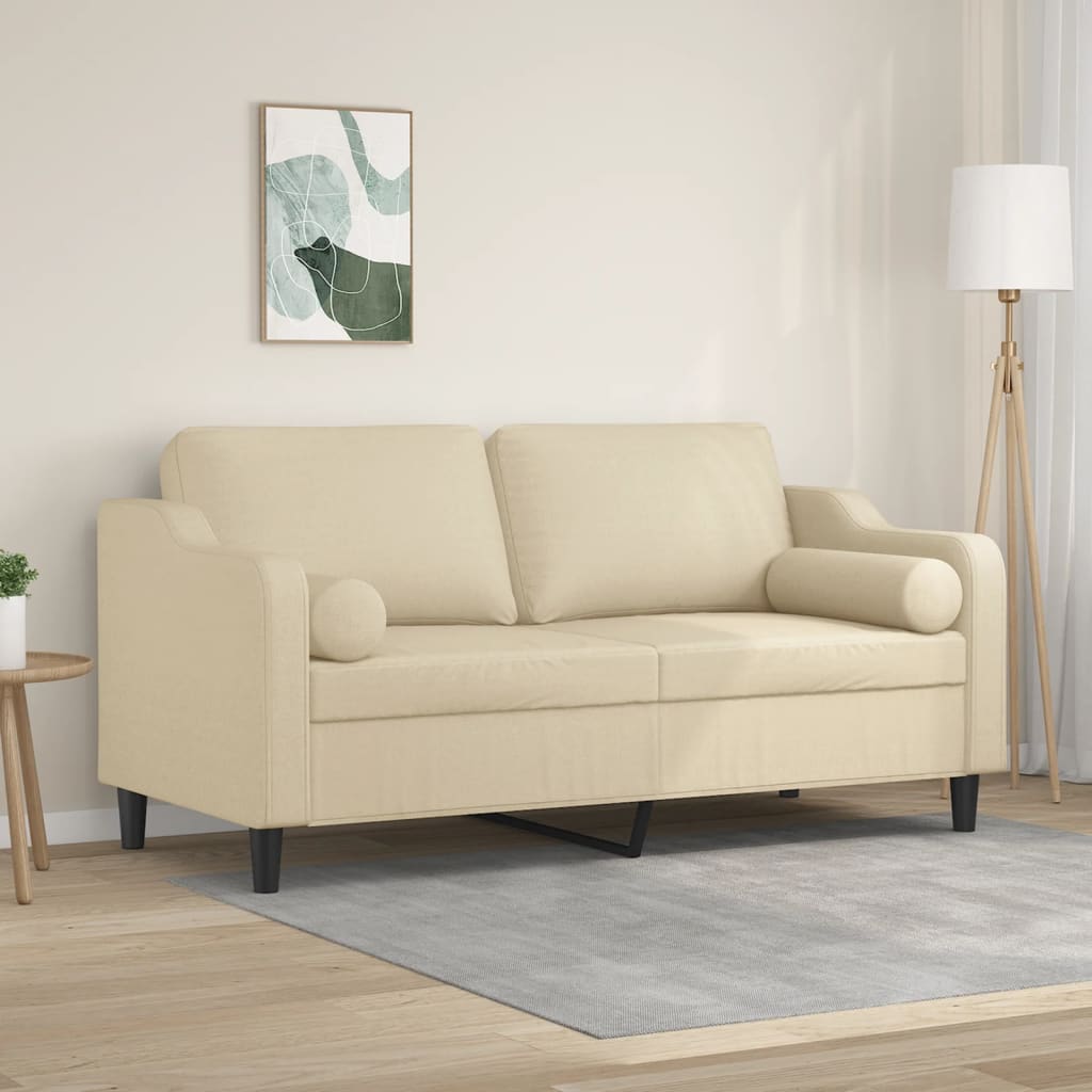 2-Sitzer-Sofa mit Zierkissen Creme 140 cm Stoff