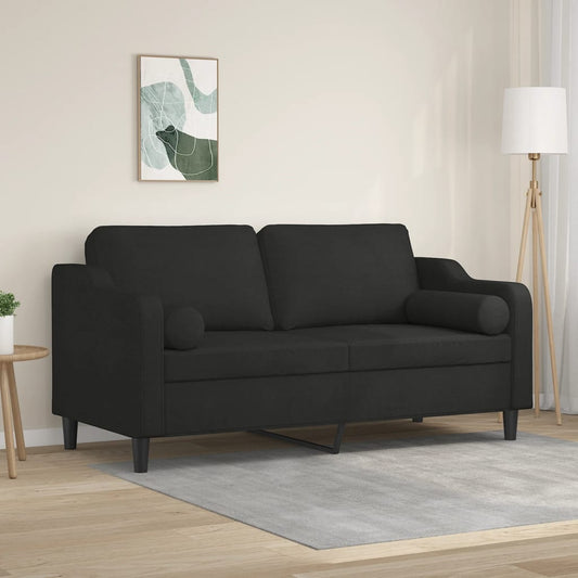 2-Sitzer-Sofa mit Zierkissen Schwarz 140 cm Stoff