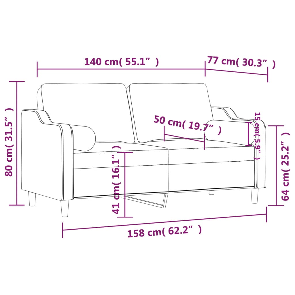 2-Sitzer-Sofa mit Zierkissen Weinrot 140 cm Stoff