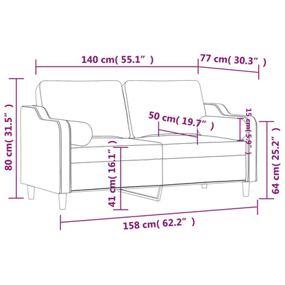 2-Sitzer-Sofa mit Zierkissen Weinrot 140 cm Stoff