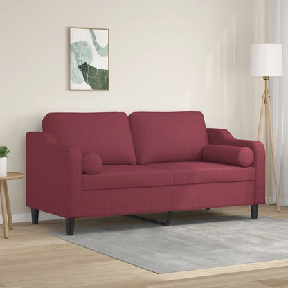 2-Sitzer-Sofa mit Zierkissen Weinrot 140 cm Stoff