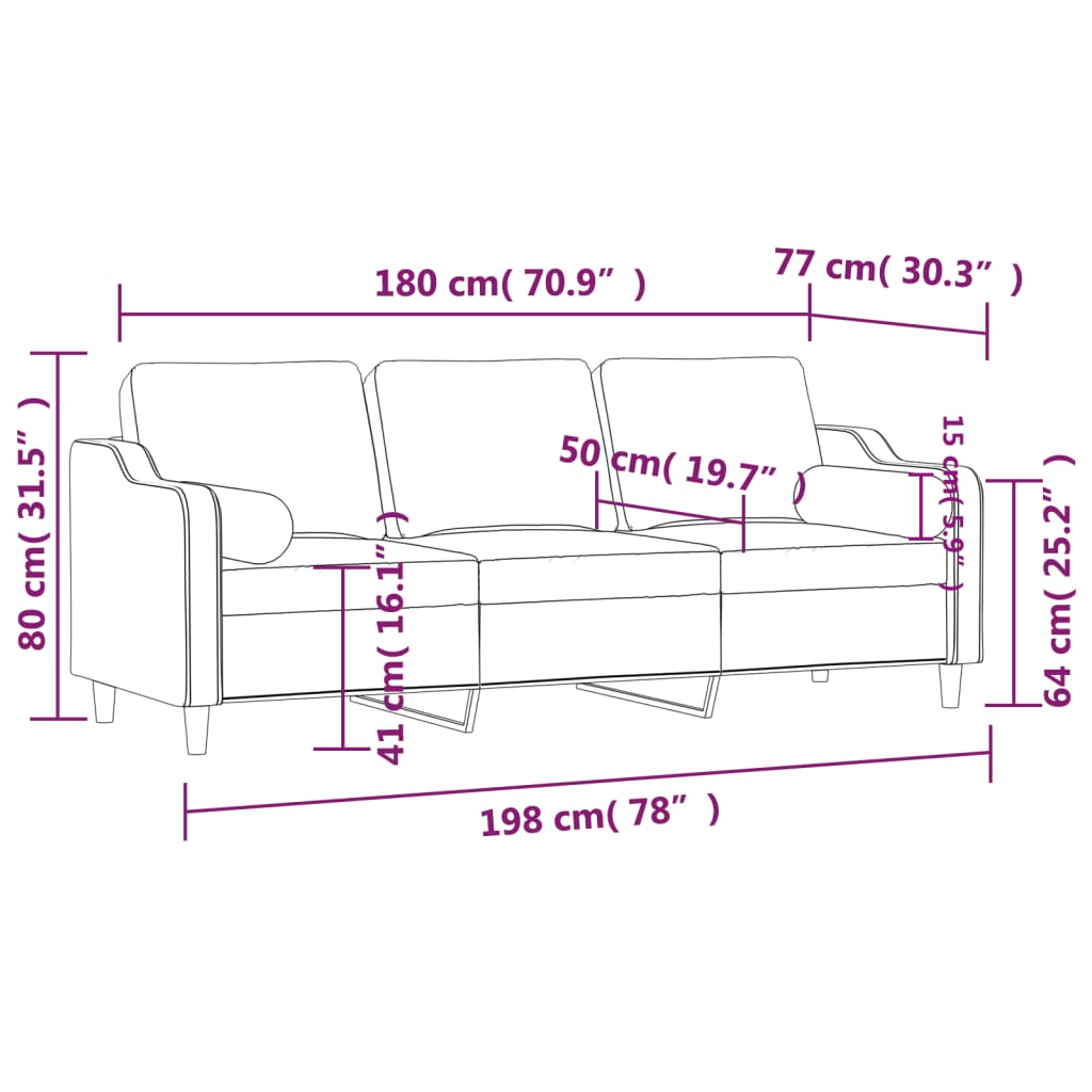 3-Sitzer-Sofa mit Zierkissen Hellgrau 180 cm Stoff