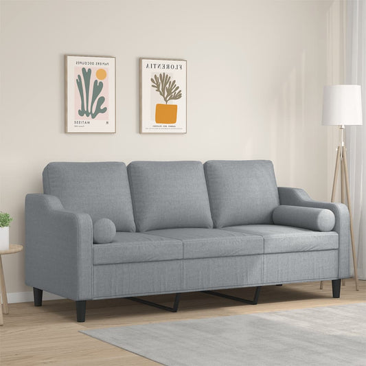 3-Sitzer-Sofa mit Zierkissen Hellgrau 180 cm Stoff