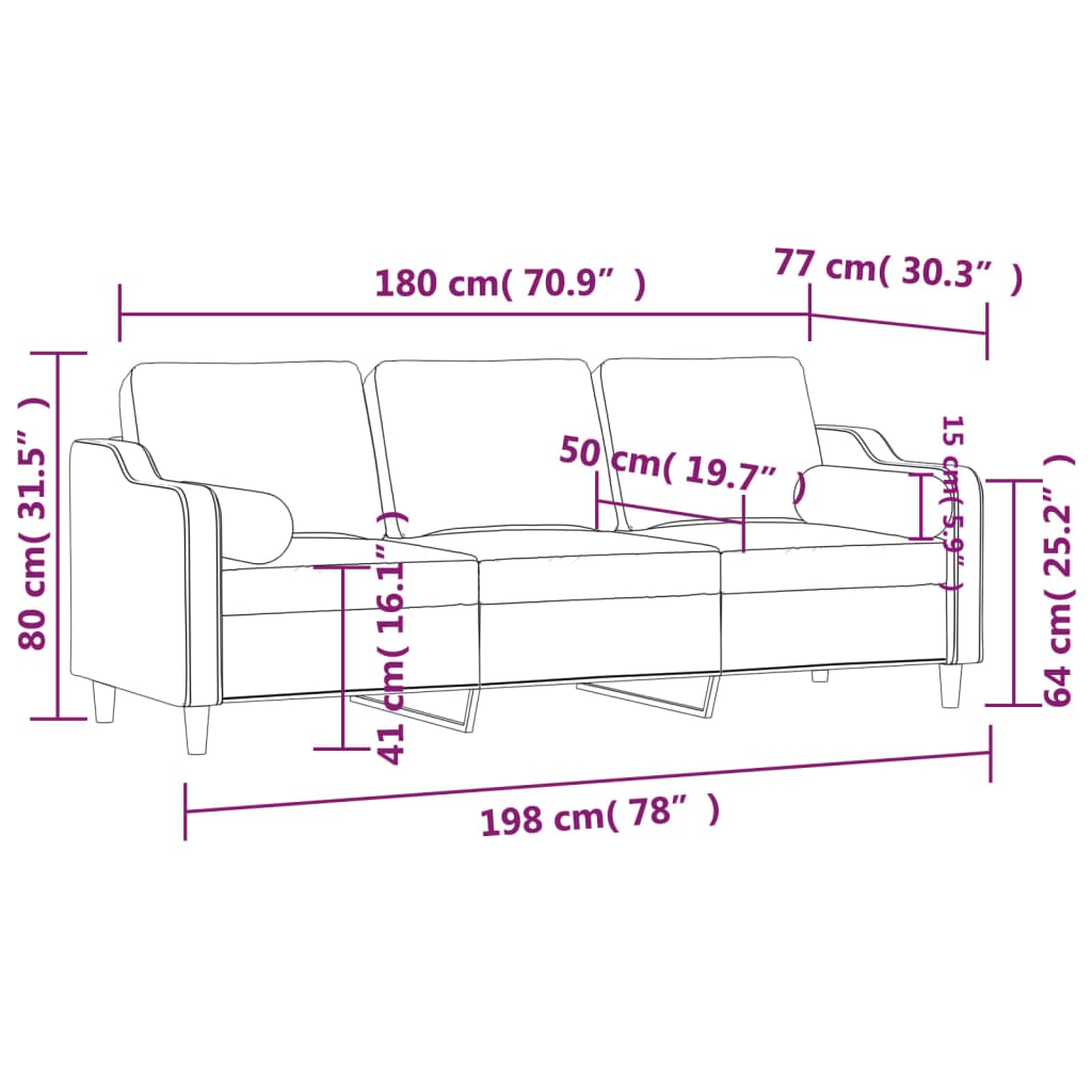 3-Sitzer-Sofa mit Zierkissen Creme 180 cm Stoff