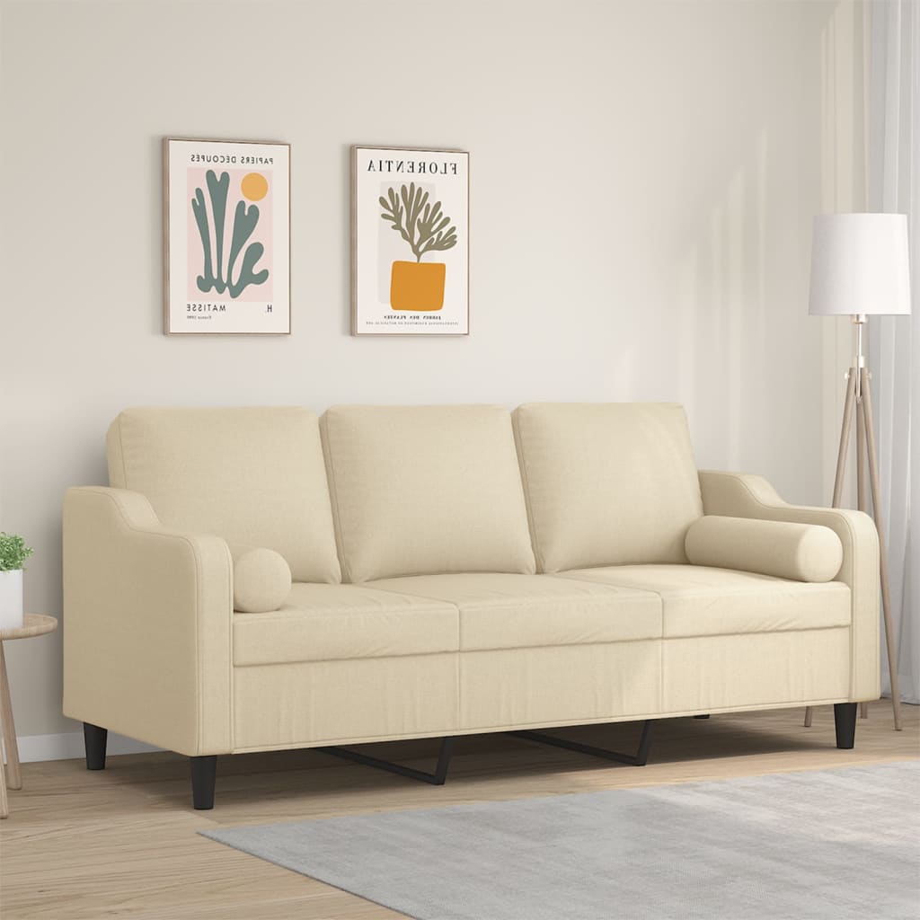 3-Sitzer-Sofa mit Zierkissen Creme 180 cm Stoff