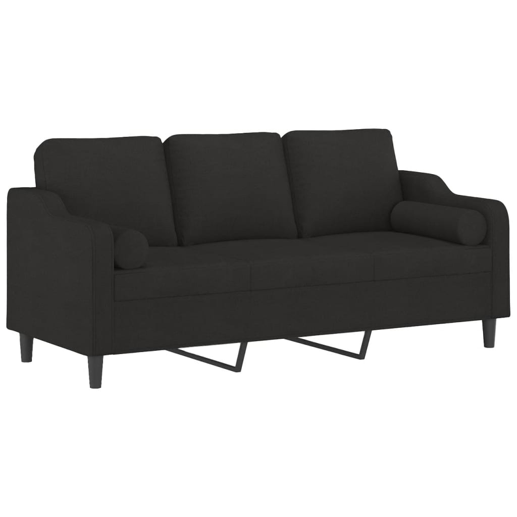 3-Sitzer-Sofa mit Zierkissen Schwarz 180 cm Stoff