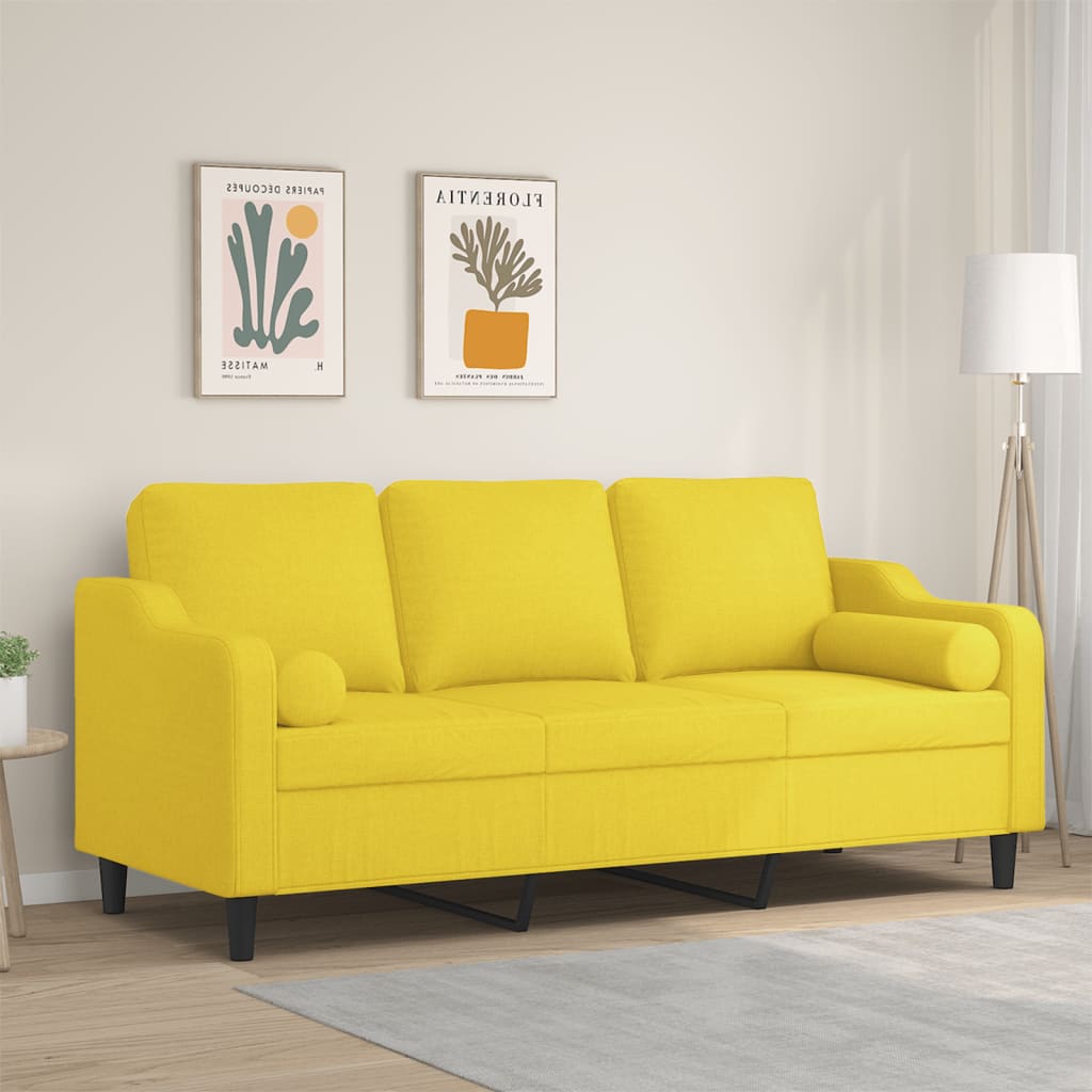 3-Sitzer-Sofa mit Zierkissen Hellgelb 180 cm Stoff