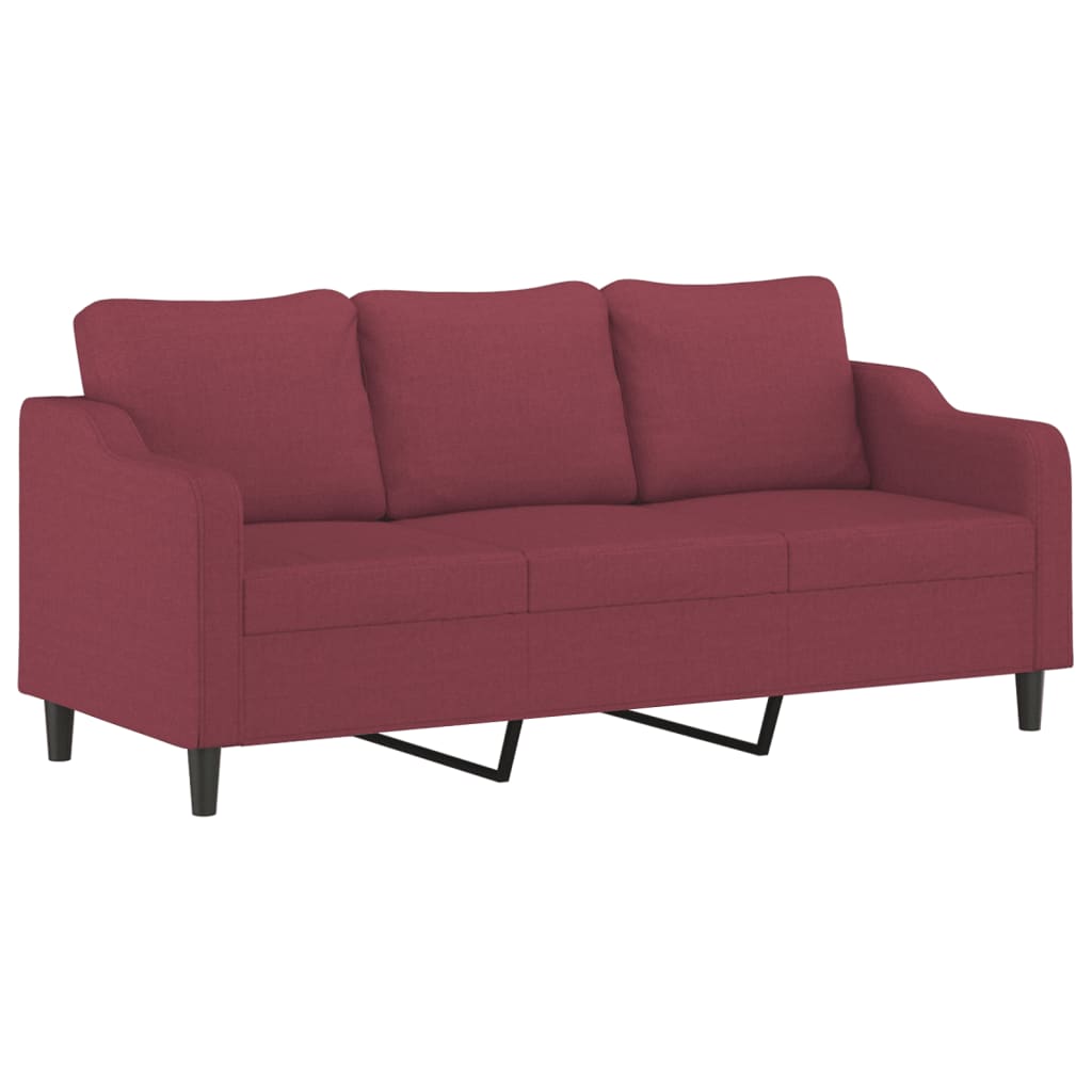 3-Sitzer-Sofa mit Zierkissen Weinrot 180 cm Stoff