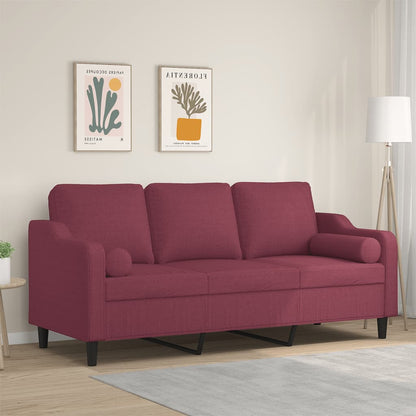 3-Sitzer-Sofa mit Zierkissen Weinrot 180 cm Stoff