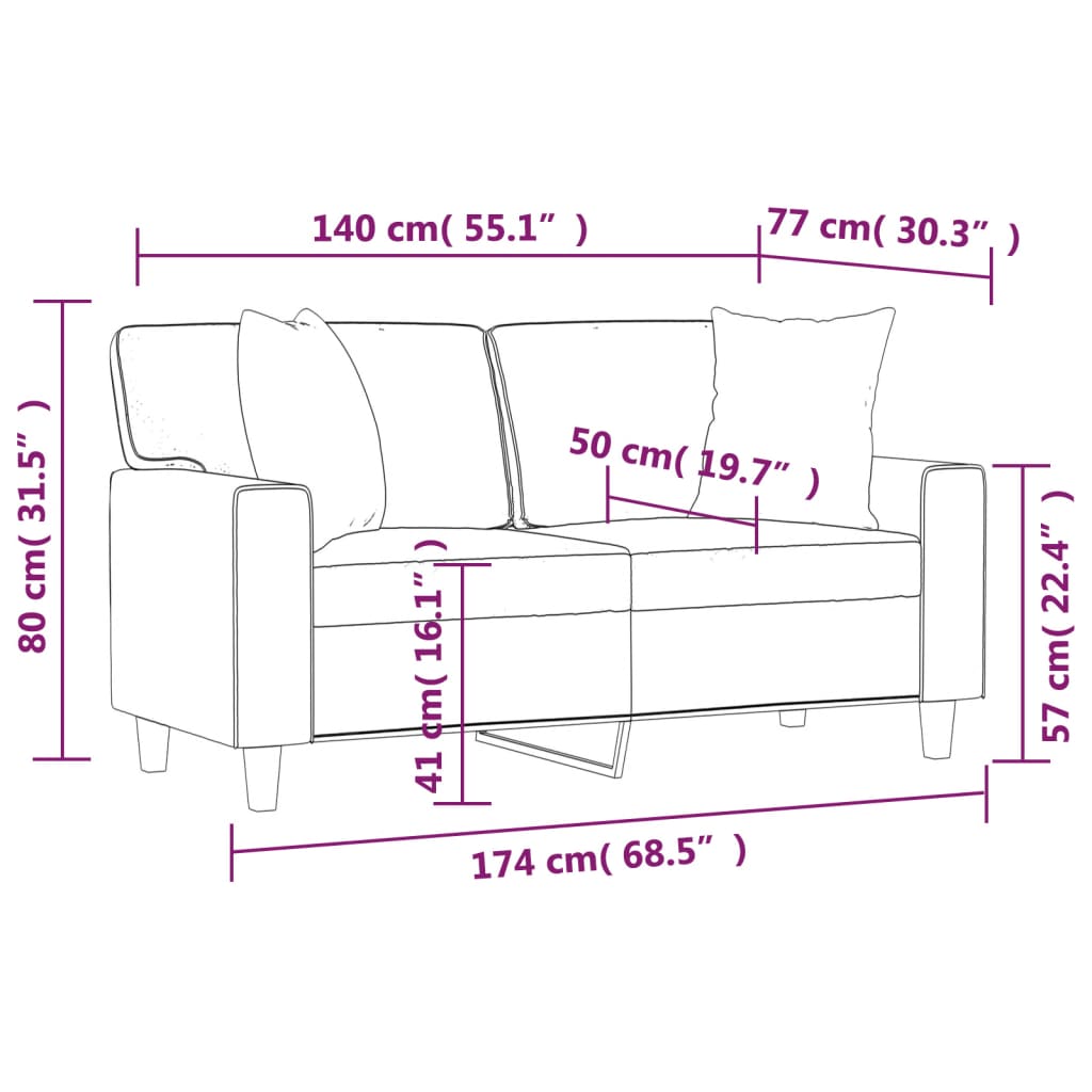 2-Sitzer-Sofa mit Zierkissen Schwarz 140 cm Kunstleder