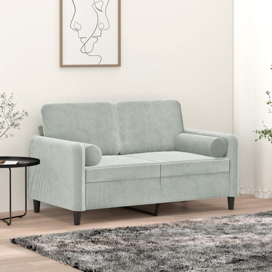 2-Sitzer-Sofa mit Zierkissen Hellgrau 120 cm Samt