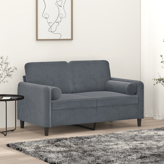 2-Sitzer-Sofa mit Zierkissen Dunkelgrau 120 cm Samt