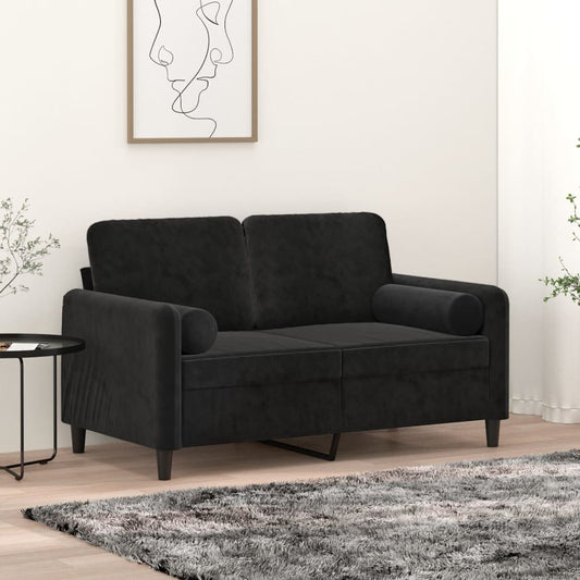 2-Sitzer-Sofa mit Zierkissen Schwarz 120 cm Samt