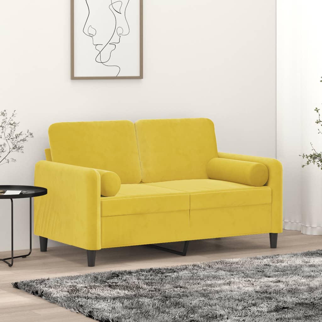 2-Sitzer-Sofa mit Zierkissen Gelb 120 cm Samt