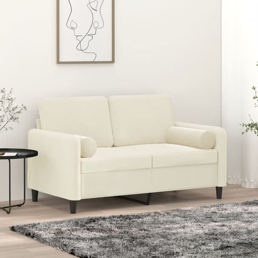 2-Sitzer-Sofa mit Zierkissen Creme 120 cm Samt