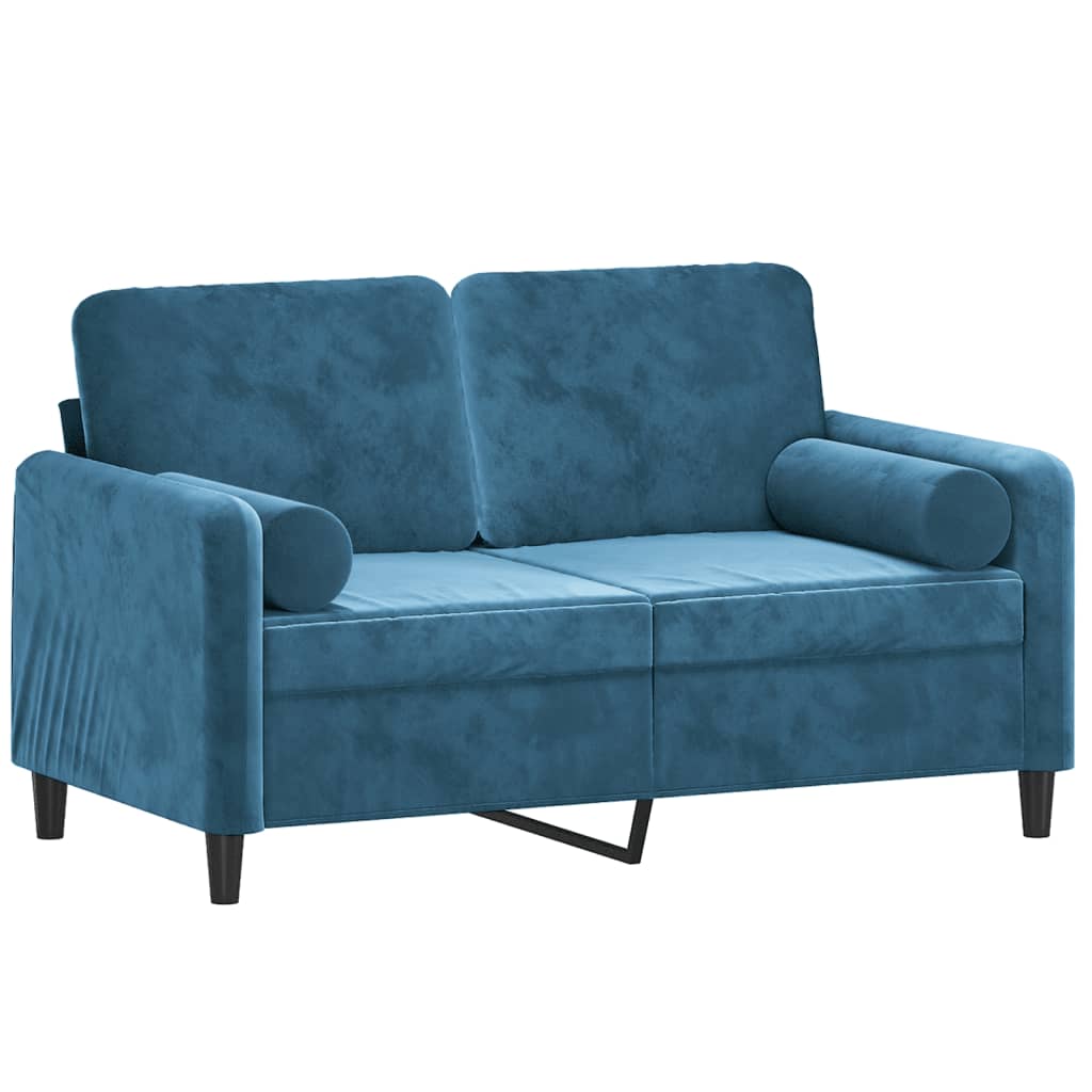 2-Sitzer-Sofa mit Zierkissen Blau 120 cm Samt