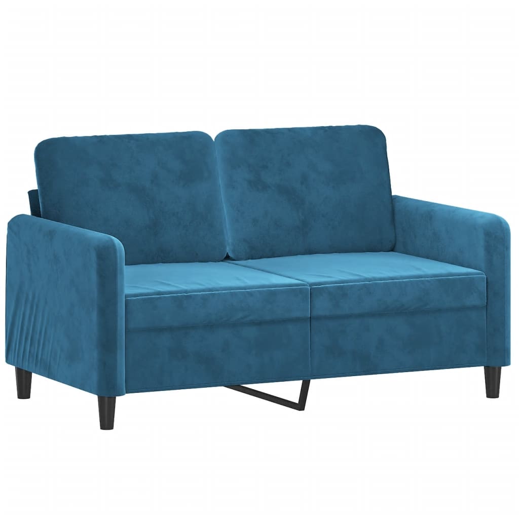 2-Sitzer-Sofa mit Zierkissen Blau 120 cm Samt