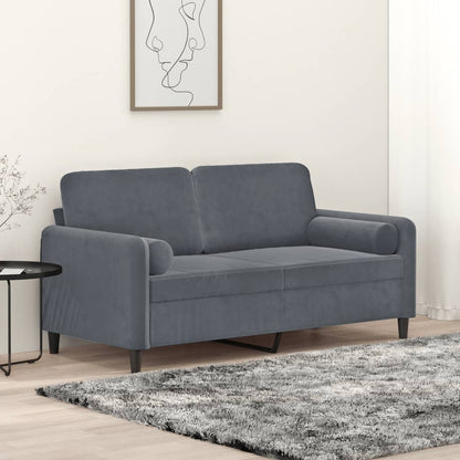 2-Sitzer-Sofa mit Zierkissen Dunkelgrau 140 cm Samt