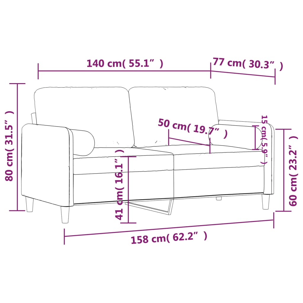 2-Sitzer-Sofa mit Zierkissen Schwarz 140 cm Samt