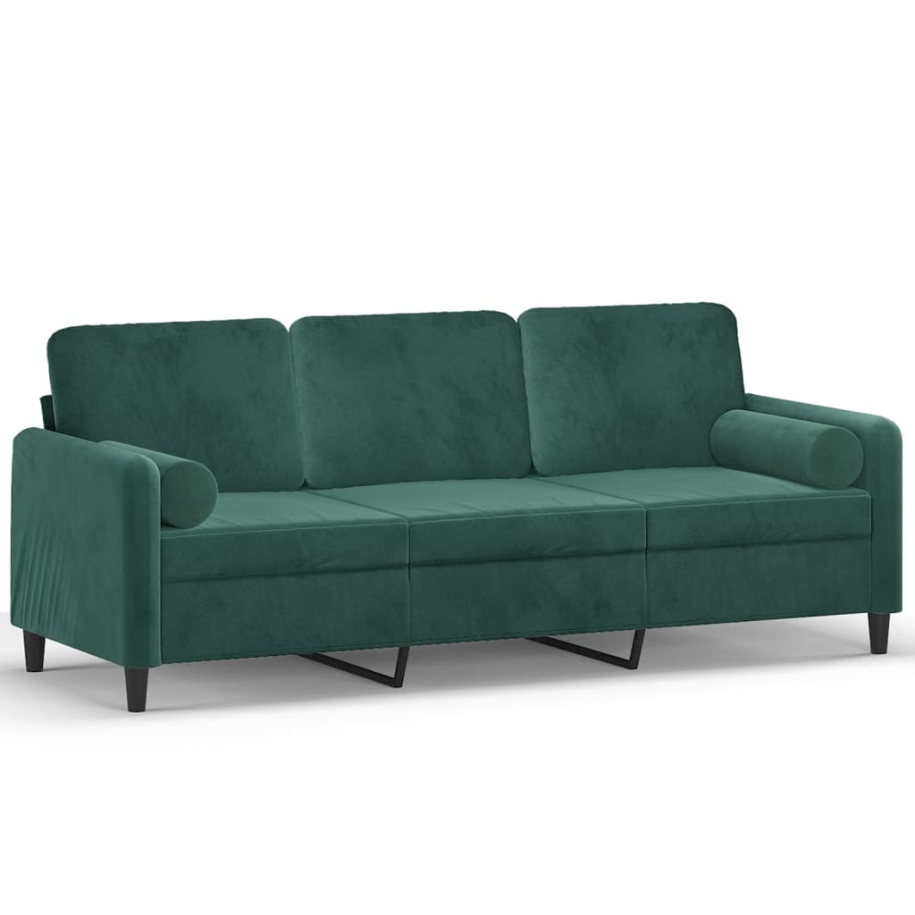 3-Sitzer-Sofa mit Zierkissen Dunkelgrün 180 cm Samt