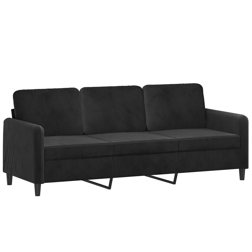 3-Sitzer-Sofa mit Zierkissen Schwarz 180 cm Samt