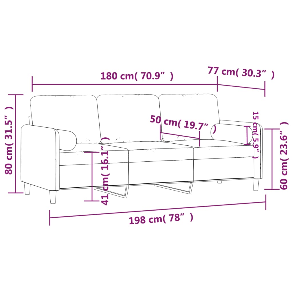 3-Sitzer-Sofa mit Zierkissen Schwarz 180 cm Samt