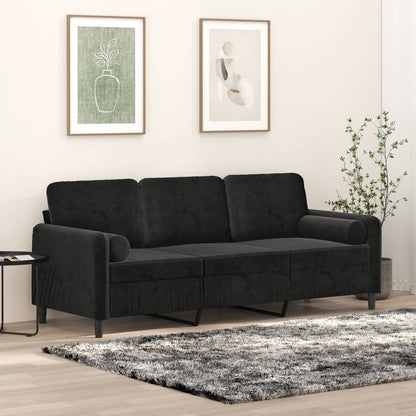 3-Sitzer-Sofa mit Zierkissen Schwarz 180 cm Samt