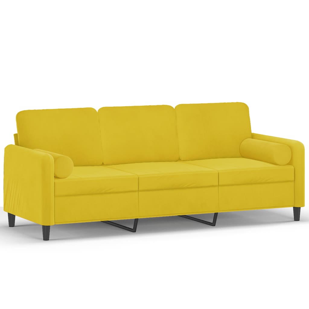 3-Sitzer-Sofa mit Zierkissen Gelb 180 cm Samt