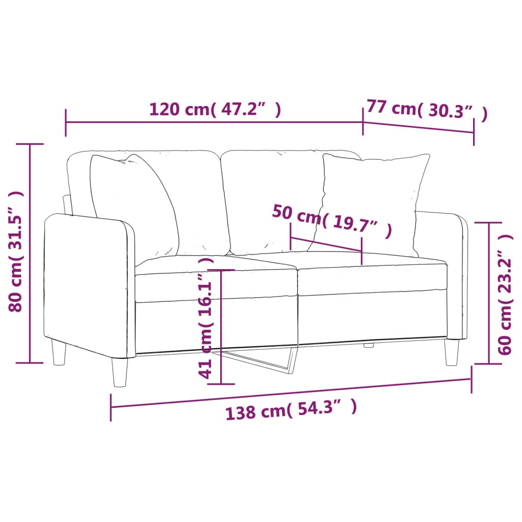 2-Sitzer-Sofa mit Zierkissen Hellgrau 120 cm Stoff