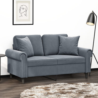 2-Sitzer-Sofa mit Zierkissen Dunkelgrau 120 cm Samt