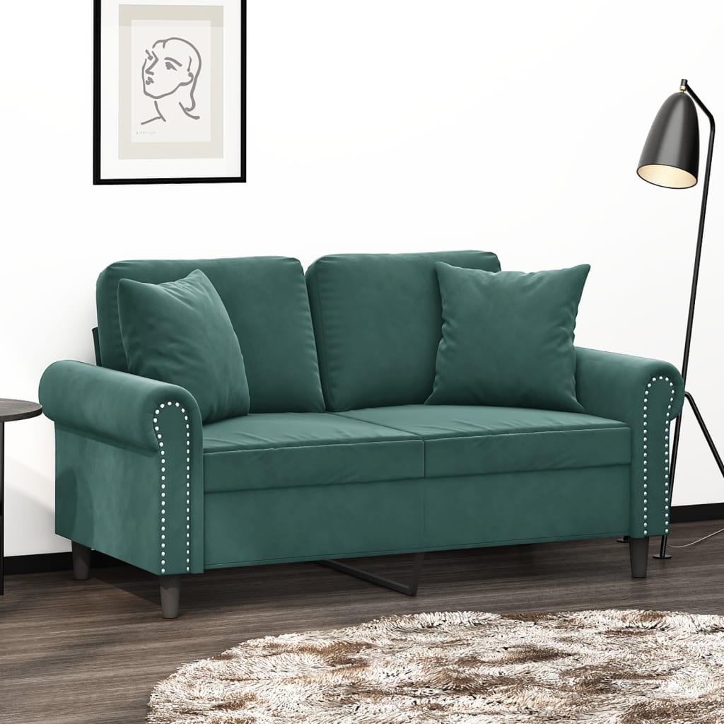 2-Sitzer-Sofa mit Zierkissen Dunkelgrün 120 cm Samt