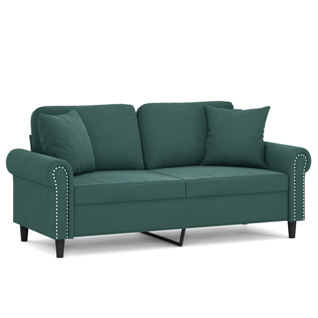 2-Sitzer-Sofa mit Zierkissen Dunkelgrün 140 cm Samt