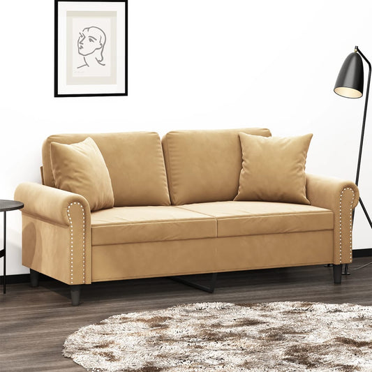 2-Sitzer-Sofa mit Zierkissen Braun 140 cm Samt