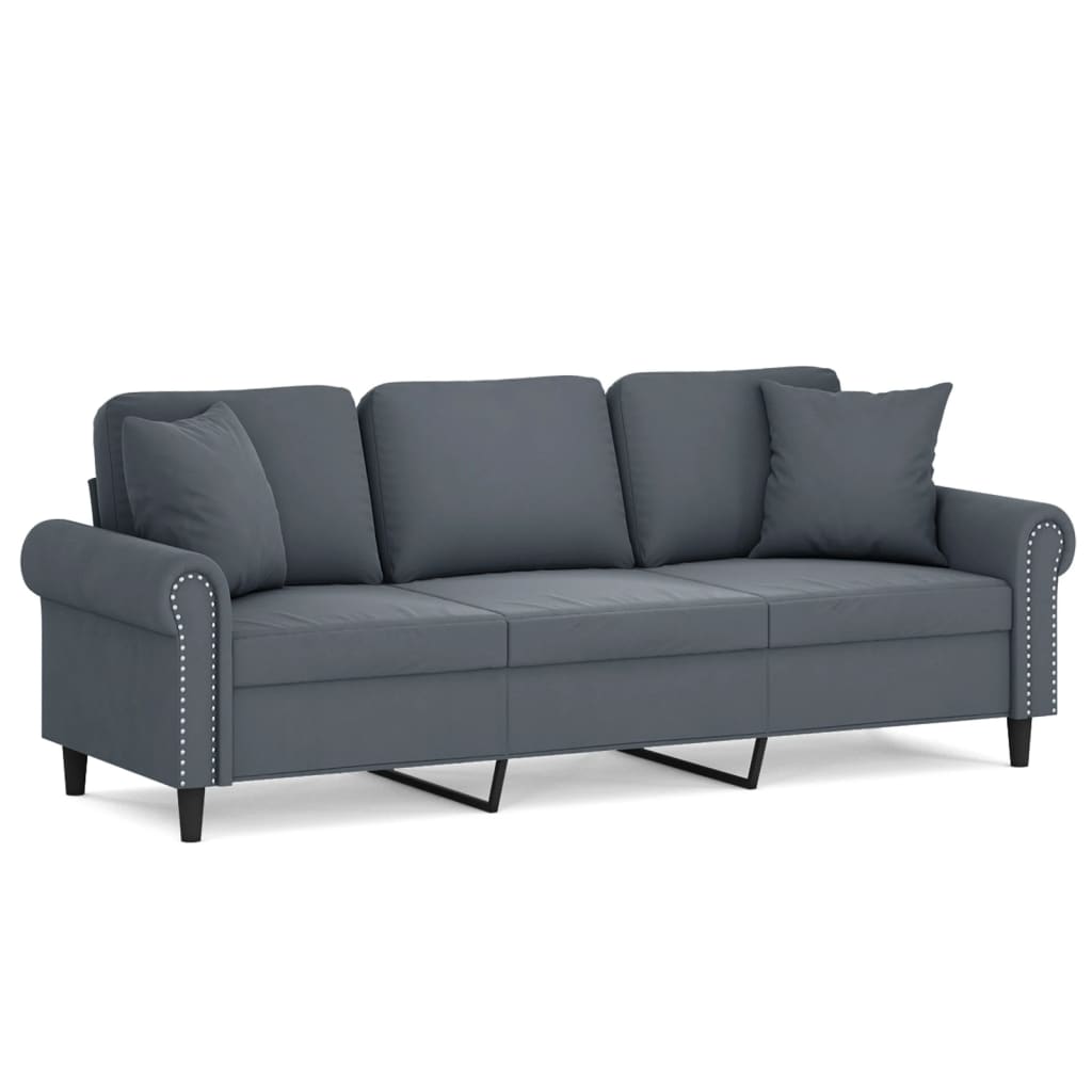 3-Sitzer-Sofa mit Zierkissen Dunkelgrau 180 cm Samt