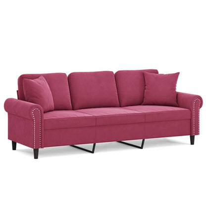 3-Sitzer-Sofa mit Zierkissen Weinrot 180 cm Samt