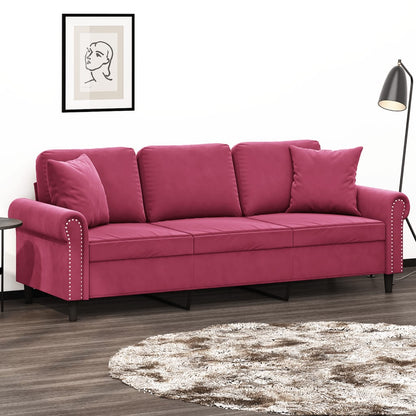 3-Sitzer-Sofa mit Zierkissen Weinrot 180 cm Samt