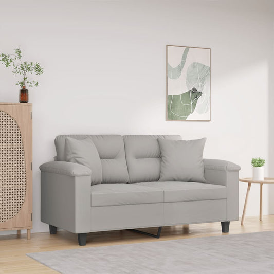 2-Sitzer-Sofa mit Kissen Hellgrau 120 cm Mikrofasergewebe