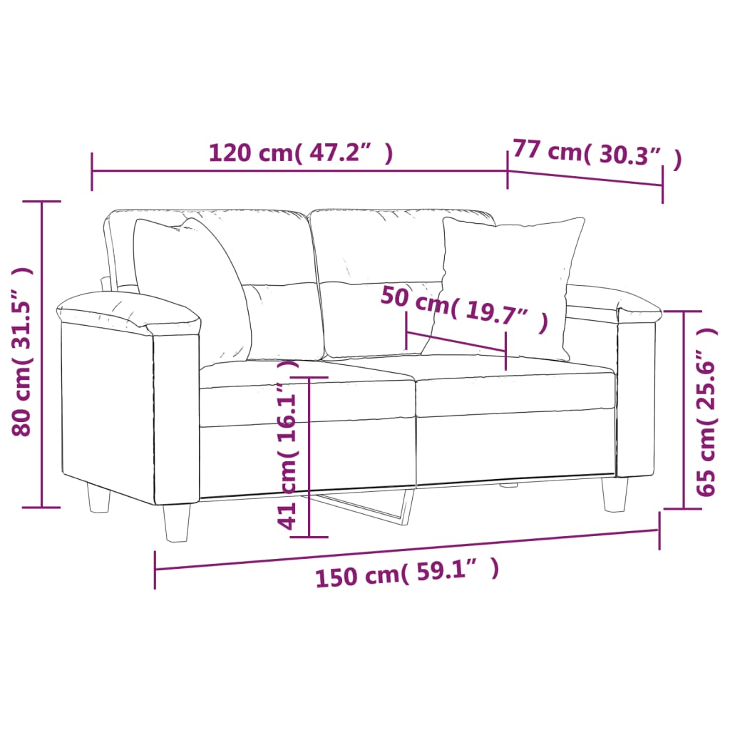 2-Sitzer-Sofa mit Kissen Creme 120 cm Mikrofasergewebe