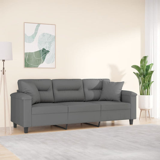 3-Sitzer-Sofa mit Kissen Dunkelgrau 180 cm Mikrofasergewebe