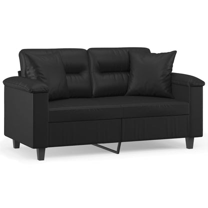 2-Sitzer-Sofa mit Zierkissen Schwarz 120 cm Kunstleder