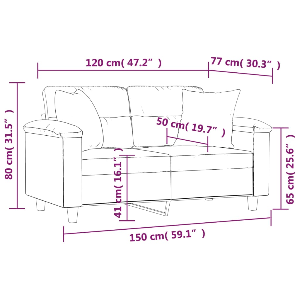 2-Sitzer-Sofa mit Zierkissen Schwarz 120 cm Kunstleder