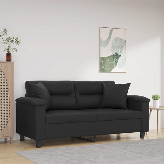 2-Sitzer-Sofa mit Zierkissen Schwarz 140 cm Kunstleder