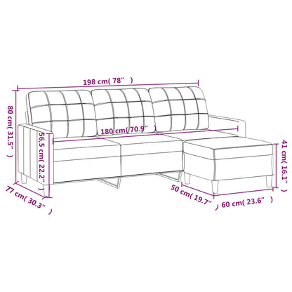 3-Sitzer-Sofa mit Hocker Hellgrau 180 cm Stoff