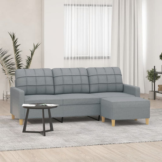 3-Sitzer-Sofa mit Hocker Hellgrau 180 cm Stoff